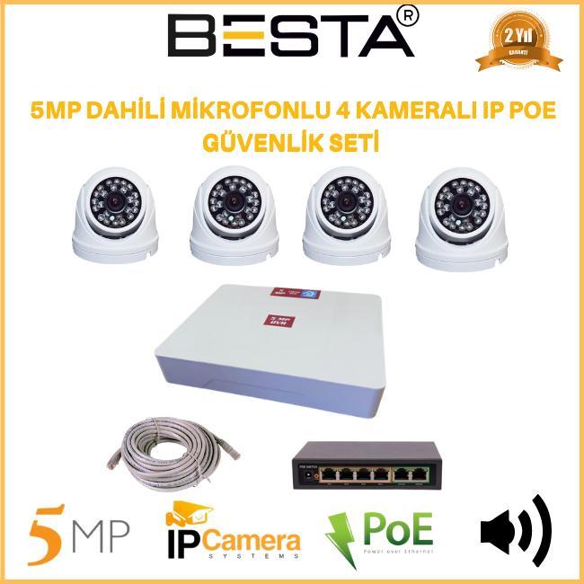 4 Kameralı Dahili Mikrofonlu 5 MP 1440P IP Dome Güvenlik Kamerası Seti GB-5224