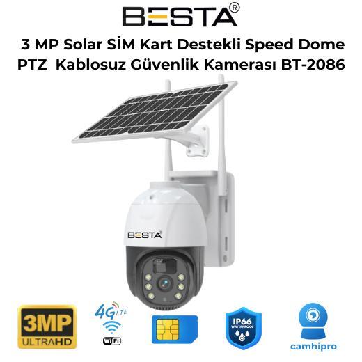  3 MP Solar SİM Kart Destekli Speed Dome PTZ  Kablosuz Güvenlik Kamerası BT-2086