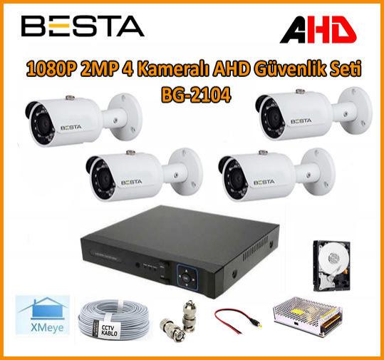 1080P 2MP 4 Kameralı AHD Güvenlik Seti  BG-2104