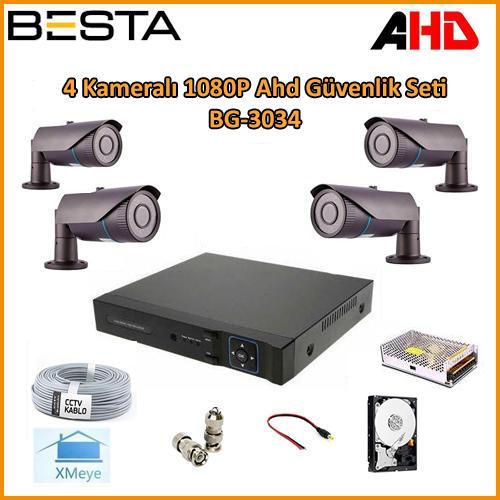 2MP 1080P 4 Kameralı Ahd Güvenlik Seti BG-3034 Harddisk Dahil
