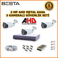 3 Kameralı 2MP AHD Güvenlik Kamera Seti 1 TB Harddisk Dahil BG-2747