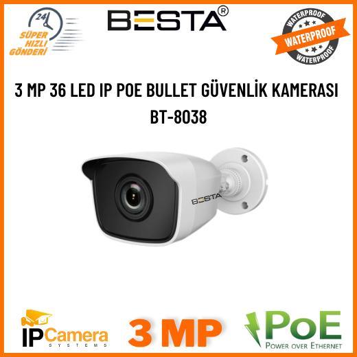 3 MP IP POE 36 LED BULLET GÜVENLİK KAMERASI BT-8038