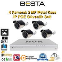 4 Kameralı 2 MP 1080P İP POE Tak Çalıştır Güvenlik Seti BG-2014