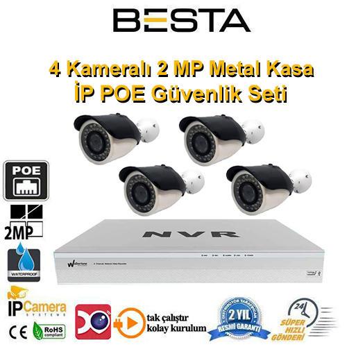 4 Kameralı 2 MP 1080P İP POE Tak Çalıştır Güvenlik Seti BG-2014