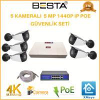 5 Kameralı 5 MP 1440P IP POE Güvenlik Kamerası Seti BG-8115