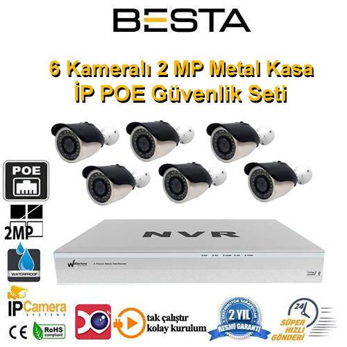 6 Kameralı 2 MP 1080P İP POE Tak Çalıştır Güvenlik Seti BG-2016