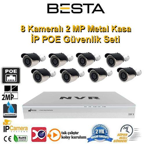 8 Kameralı 2 MP 1080P İP POE Tak Çalıştır Güvenlik Seti BG-2018