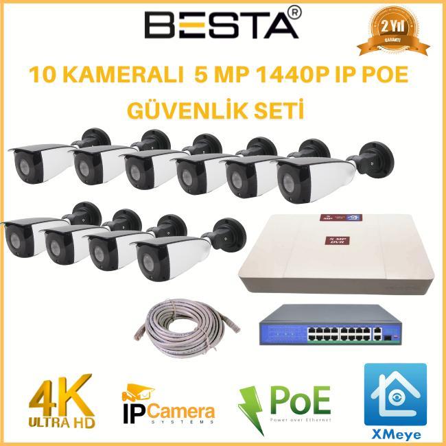 10 Kameralı 5 MP 1440P IP POE Güvenlik Kamerası Seti BG-8120