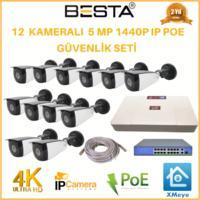 12 Kameralı 5 MP 1440P IP POE Güvenlik Kamerası Seti BG-8122