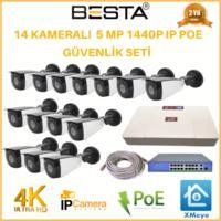 14 Kameralı 5 MP 1440P IP POE Güvenlik Kamerası Seti BG-8124