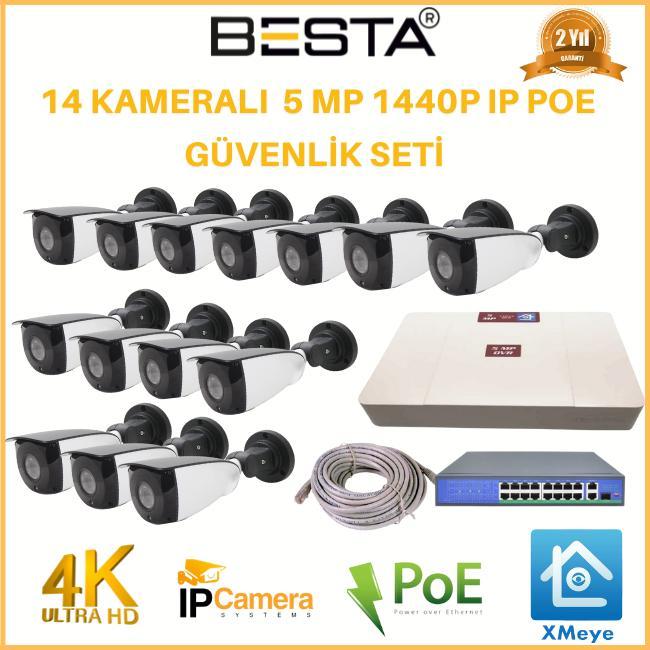 14 Kameralı 5 MP 1440P IP POE Güvenlik Kamerası Seti BG-8124
