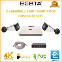 2 Kameralı 5 MP 1440P IP POE  Güvenlik Kamerası Seti BG-8112