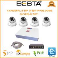 4 Kameralı 5 MP 1440P IP POE Dome Güvenlik Kamerası Seti BG-5264