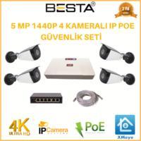 4 Kameralı 5MP 1440p IP POE Güvenlik Kamerası Seti  BG-8114