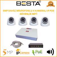 4 Kameralı Dahili Mikrofonlu 5 MP 1440P IP Dome Güvenlik Kamerası Seti GB-5224
