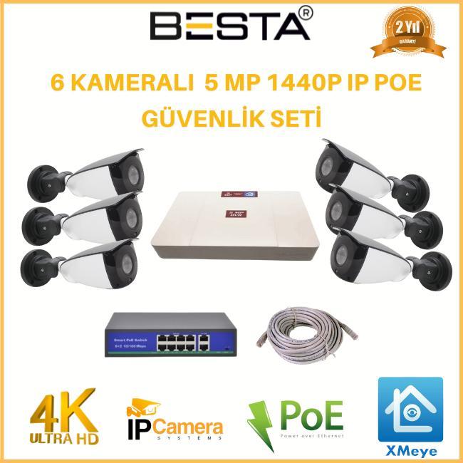 6 Kameralı 5 MP 1440P IP POE Güvenlik Kamerası Seti  BG-8116