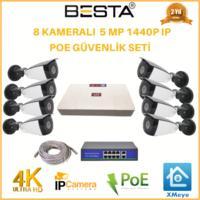 8 Kameralı 5 MP 1440P IP POE Güvenlik Kamerası Seti BG-8118