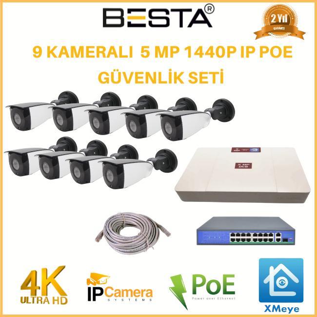 9 Kameralı 5 MP 1440P IP POE Güvenlik Kamerası Seti BG-8119